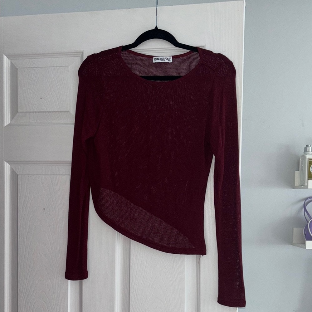Princess polly Red Asymmetrical Long Sleeve mesh top